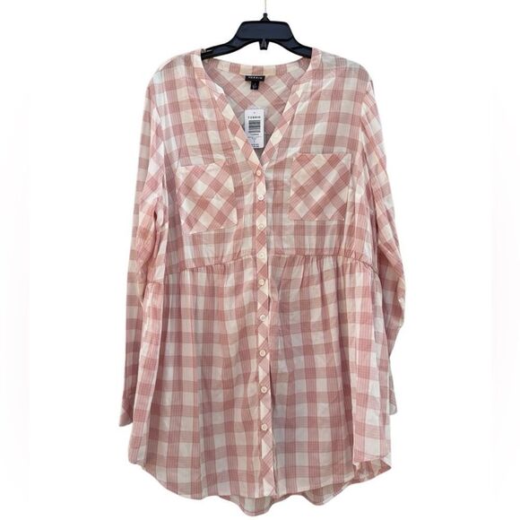 NWT Torrid Women's Emma Babydoll Twill Button-Front Tunic Blouse in Pink Size 2 - Picture 3 of 7